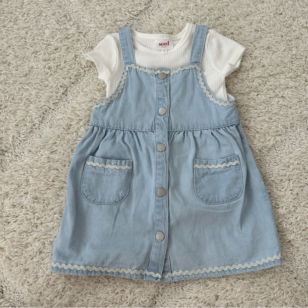 Seed Heritage Denim Pinafore Dress & White Tee